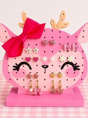 Girl’s Earring Holder Claire’s Pink Deer Jewelry Organizer Display Stand NIP